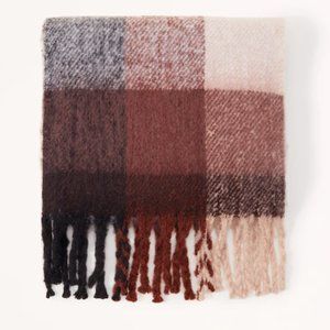 NWT ABERCROMBIE Chunky Fringe Scarf Brown Plaid